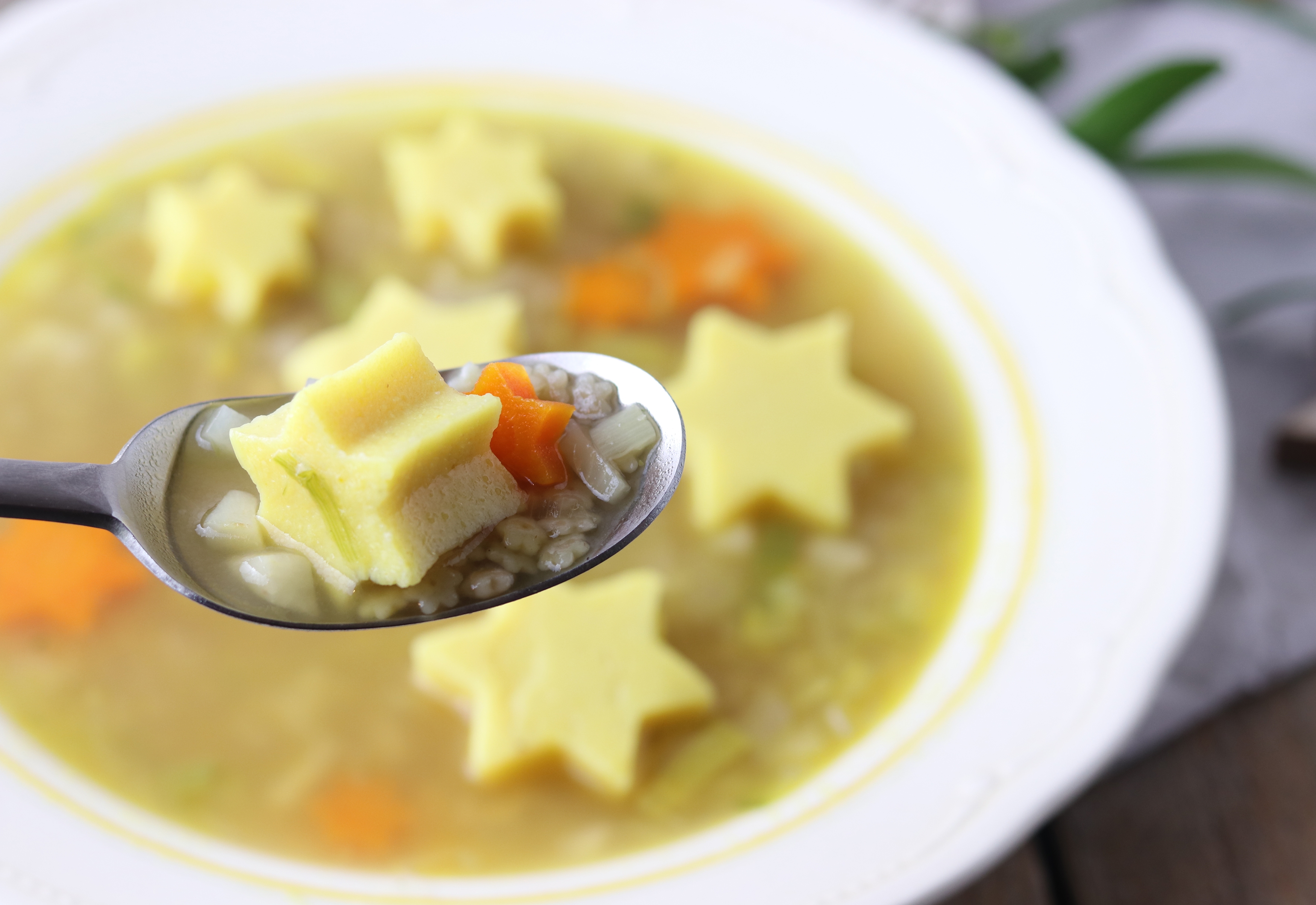 Sterntalersuppe mit veganem Eierstich