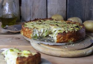 Lauchquiche mit Kartoffelpufferkruste