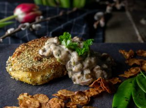 Kohlrübenschnitzel, würzig paniert