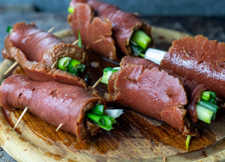 Negimaki japanische Fleischröllchen vegan aus Seitan Dailyvegan