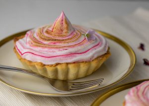 meringue on creamy rhubarb