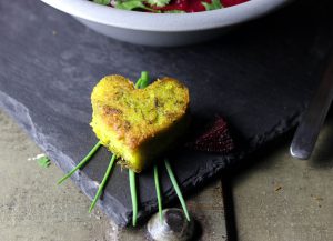 Polenta with pesto, cooked and fried