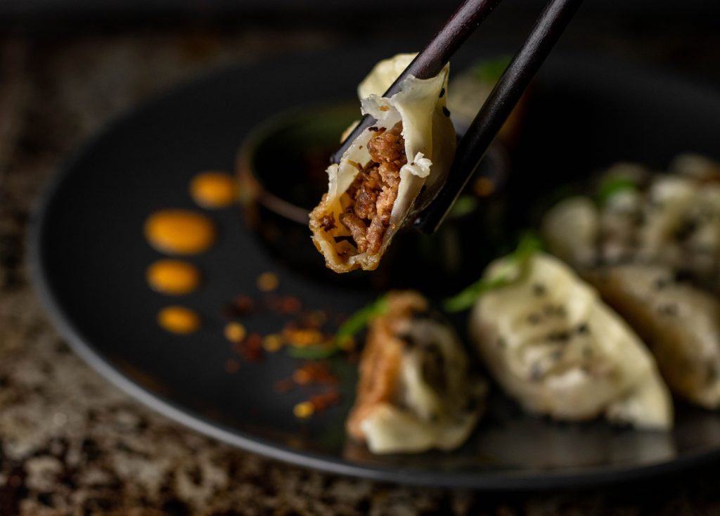 Vegane Gyoza mit asiatischer Lauch-Hack-Füllung