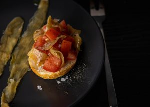 Vegan anchovies on bruschetta