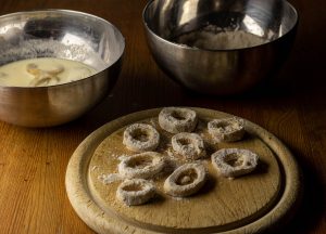 Battering the squid rings