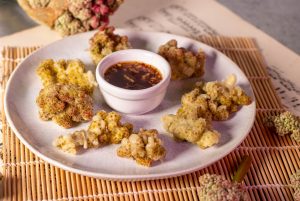 In diesem Rezept mache ich ein einfaches Rhabarberblütentempura