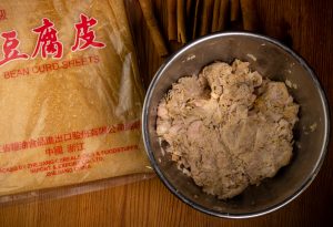 Raw vegan goose meat and yuba for the skin