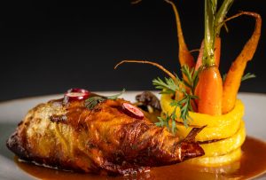 Vegan goose legs with crispy skin. And even with a bone.