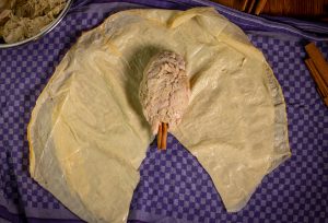 Plant based goose meat formed around the 'bone'