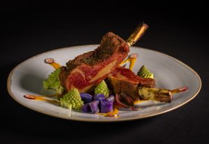 With steamed romanesco and pumpkin sauce