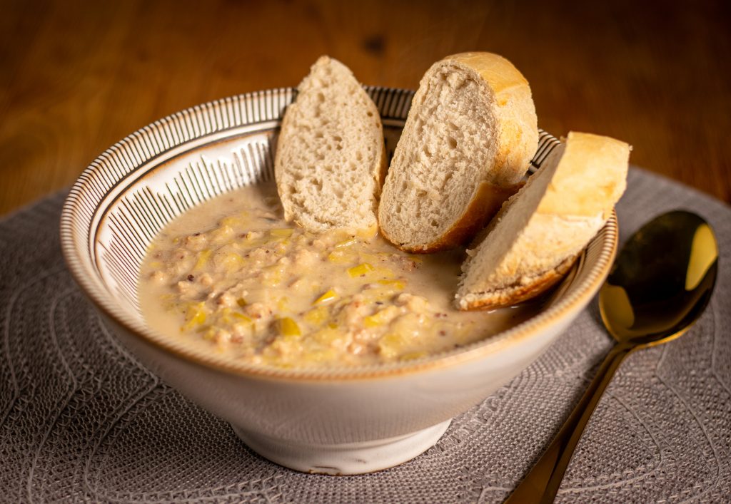 Lauch-Hack-Käse-Suppe - vegan