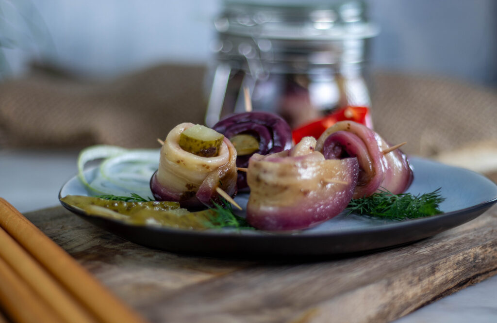 Vegane Rollmöpse, würzig, sauer, vischig lecker