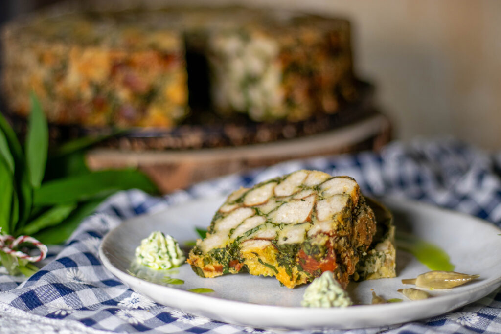 Bärlauchlaugenknödelkuchen - vegan und herzhaft schlemmen