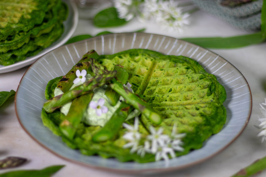 Green waffles: vegan, hearty herb waffles in bright green