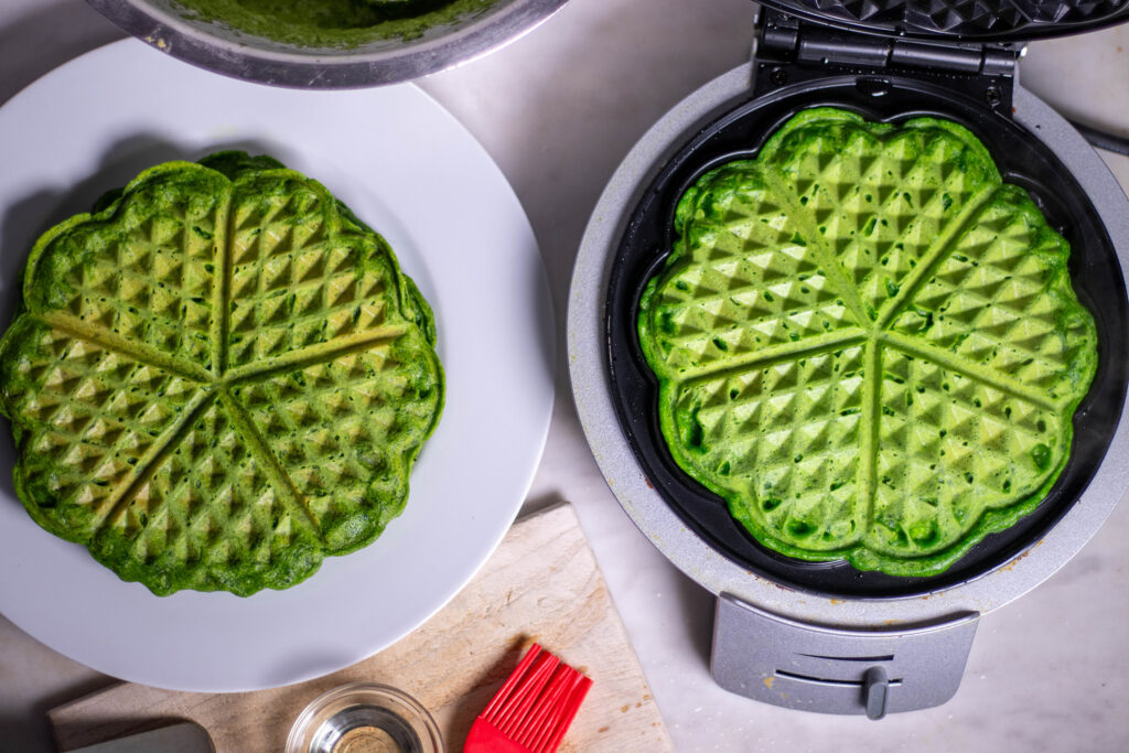 9. Green waffles: vegan and they never stick to the waffle iron.
