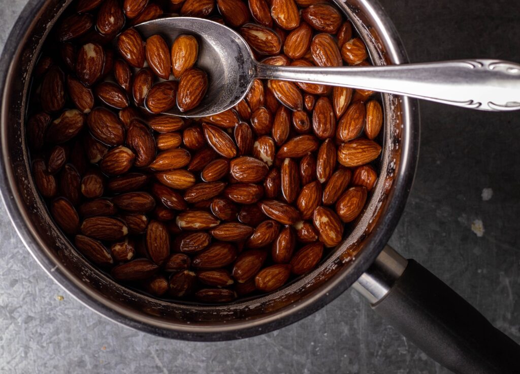 1. Soak the almonds in hot, strong salt water.