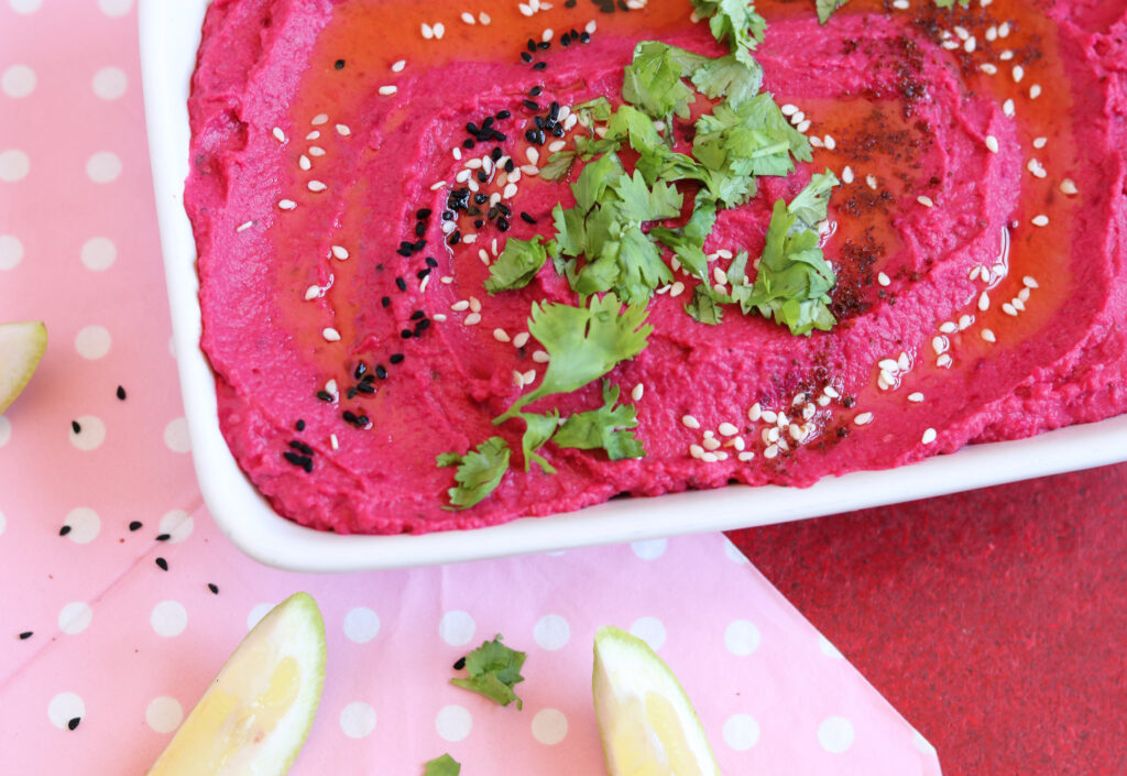 Beetroot hummus is quick and easy to prepare and goes well with many dishes and snacks