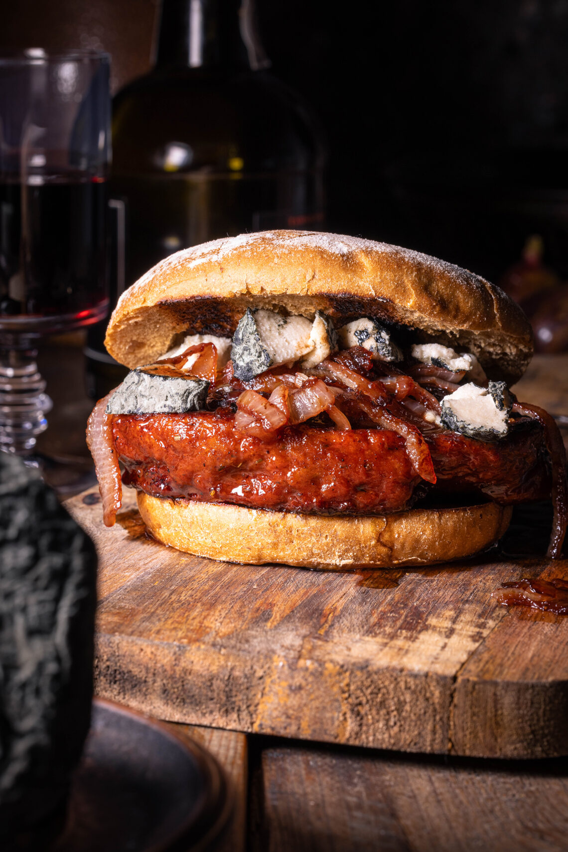 Port Filet Burger mit Blauschimmelkäse - vegan