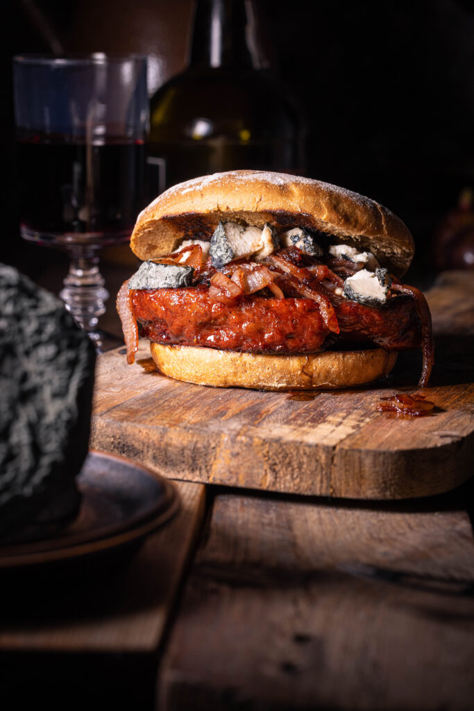 Port Filet Burger mit Blauschimmelkäse - vegan