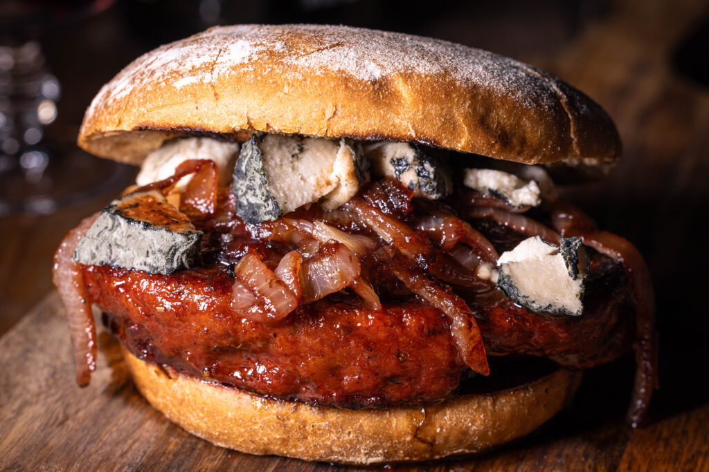 Port Filet Burger mit in Portwein karamellisierten Zwiebeln