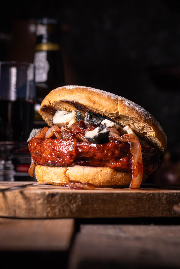 Port Filet Burger mit Blauschimmelkäse - vegan