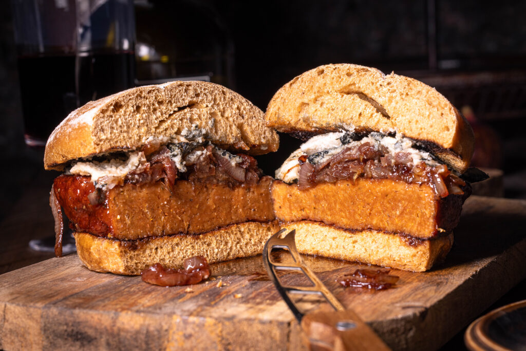 Port Filet Burger mit zarten, hausgemachten Seitan-Filet