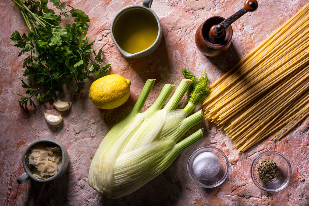 Alle Zutaten für die Fenchel Spaghetti.