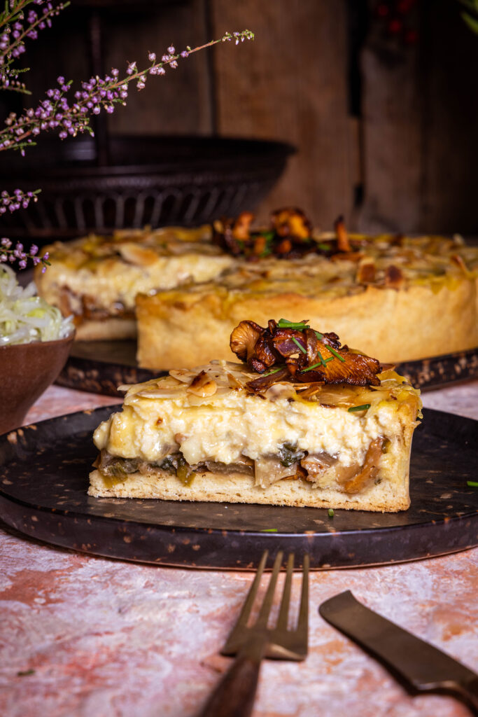 Mangold-Pfifferling-Quiche, vegan, cremig, mit Quark-Öl-Teig