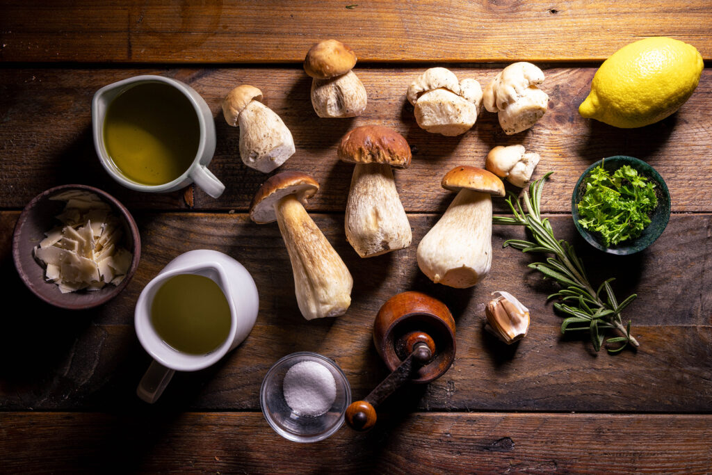 Alle Zutaten für die Funghi Porcini trifolati.