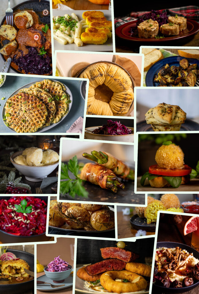 Eine Collage: 19 sättigende, vegane Beilagen zu Weihnachten