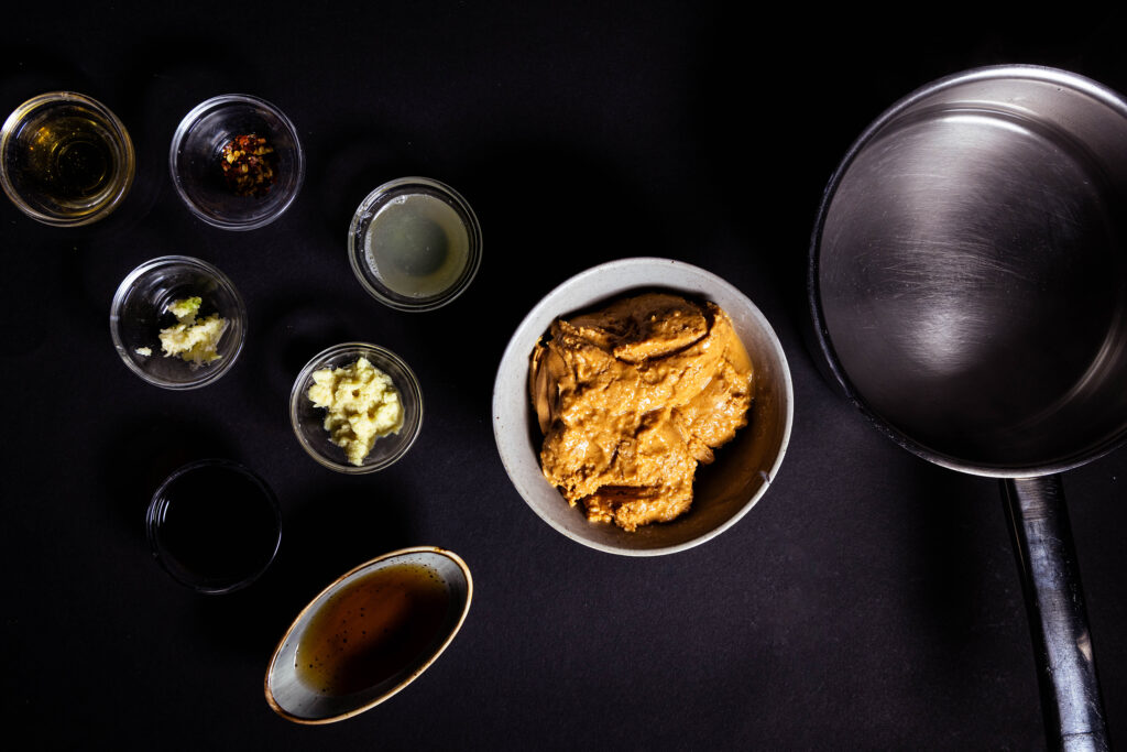All the ingredients for the peanut sauce.