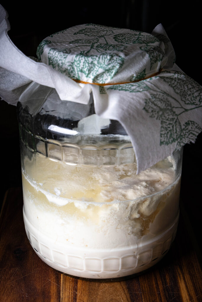 Sojakefir – veganer Kefir aus Wasserkefir - bereit zum Weiterverarbeiten oder trinken.